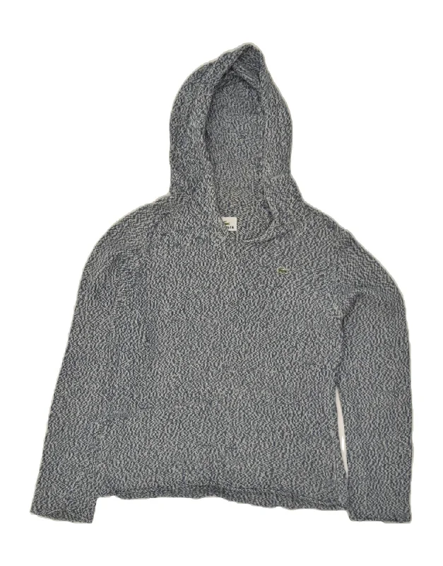 LACOSTE Womens Hooded Jumper Sweater Size 42 Large Grey Flecked Cotton