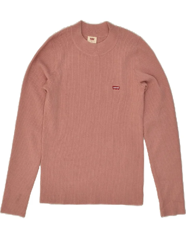 LEVI'S Womens Turtle Neck Jumper Sweater UK 12 Medium Pink