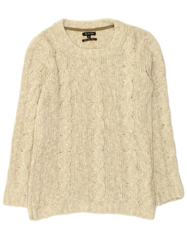 MASSIMO DUTTI Womens Crew Neck Jumper Sweater UK 14 Large Beige Cotton