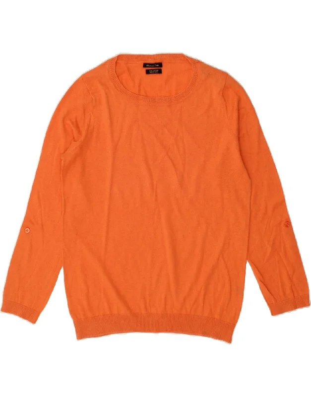 MASSIMO DUTTI Womens Crew Neck Jumper Sweater UK 14 Medium Orange Silk