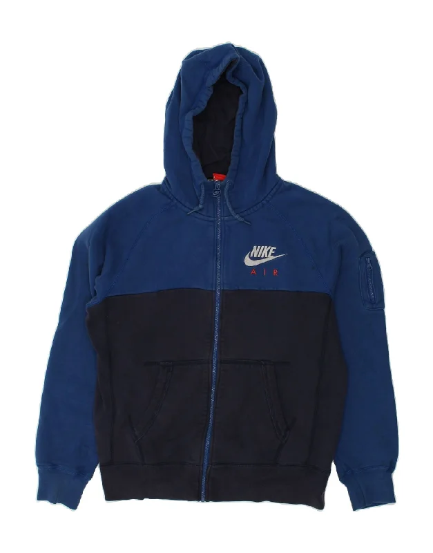 NIKE Womens Graphic Zip Hoodie Sweater UK 16 Large Navy Blue Colourblock