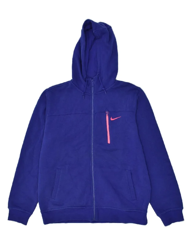 NIKE Womens Loose Fit Graphic Zip Hoodie Sweater UK 16 Large Blue Cotton