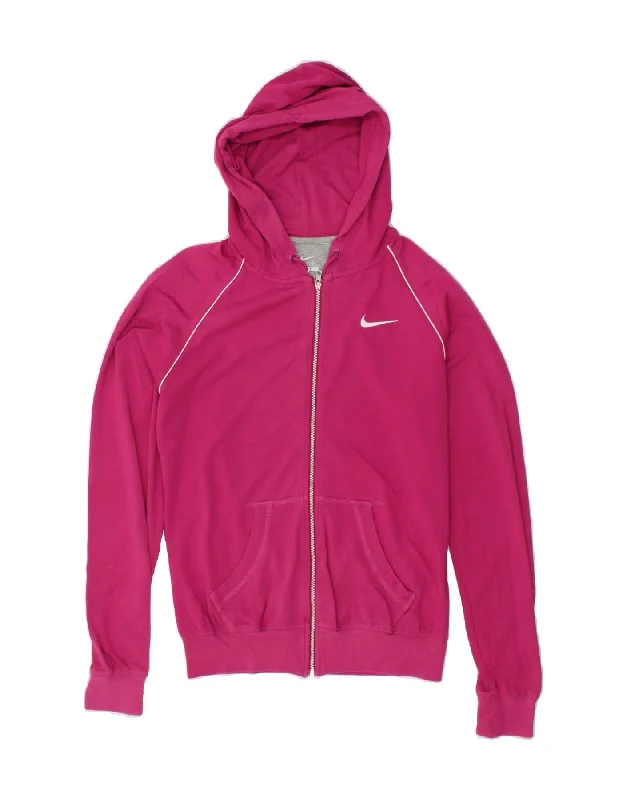 NIKE Womens Zip Hoodie Sweater UK 10 Small Pink Cotton