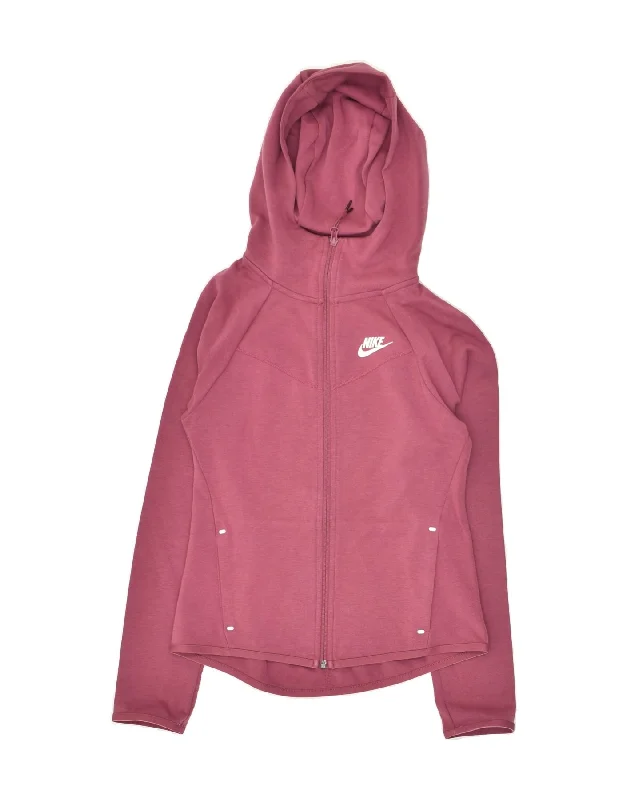 NIKE Womens Zip Hoodie Sweater UK 6 XS Pink Cotton