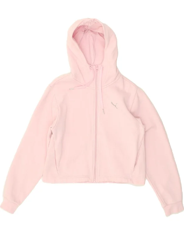 PUMA Womens Crop Zip Hoodie Sweater UK 10 Small Pink Cotton