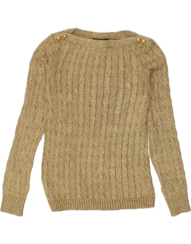 RALPH LAUREN Womens Boat Neck Jumper Sweater UK 14 Medium Gold Cotton