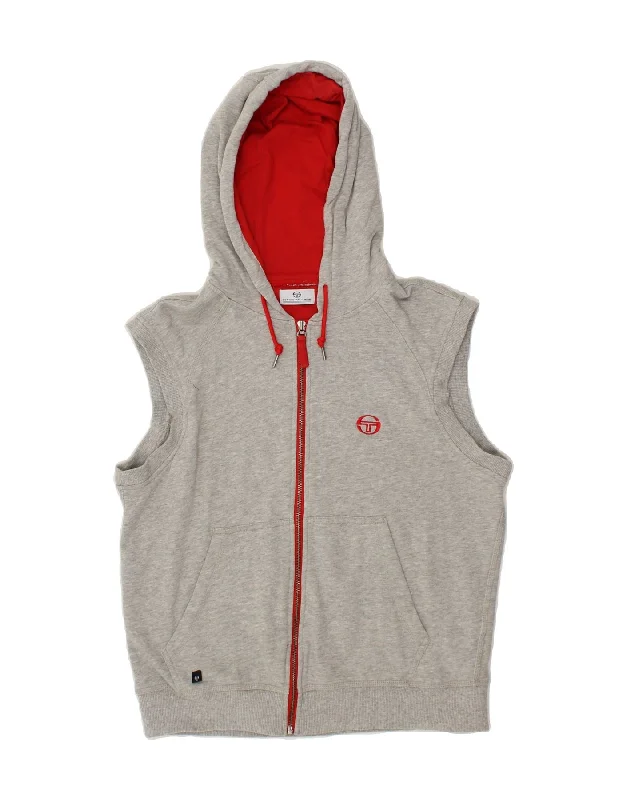 SERGIO TACCHINI Womens Sleeveless Zip Hoodie Sweater UK 16 Large Grey