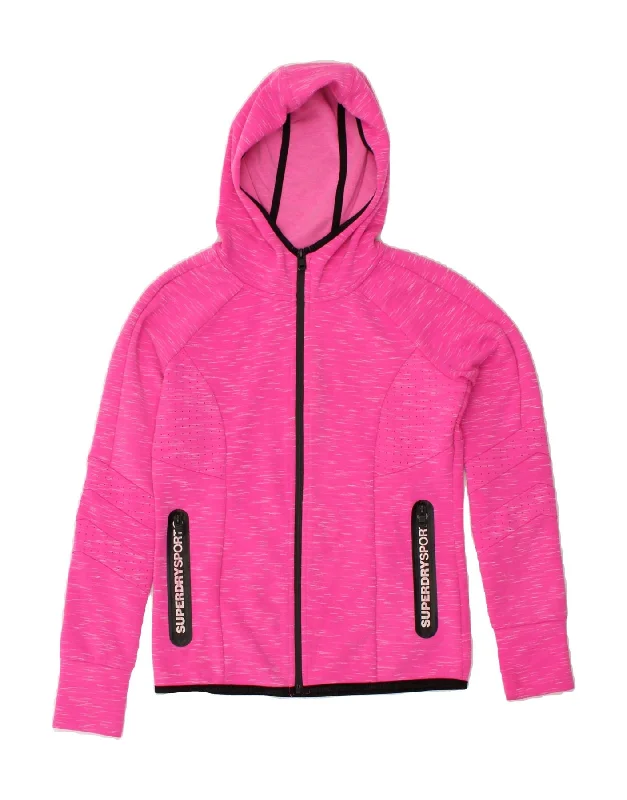 SUPERDRY Womens Graphic Zip Hoodie Sweater UK 8 Small Pink Flecked