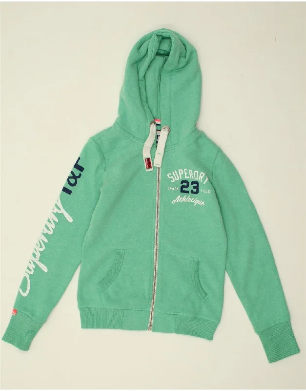 SUPERDRY Womens Track&Field Graphic Zip Hoodie Sweater UK 6 XS Green