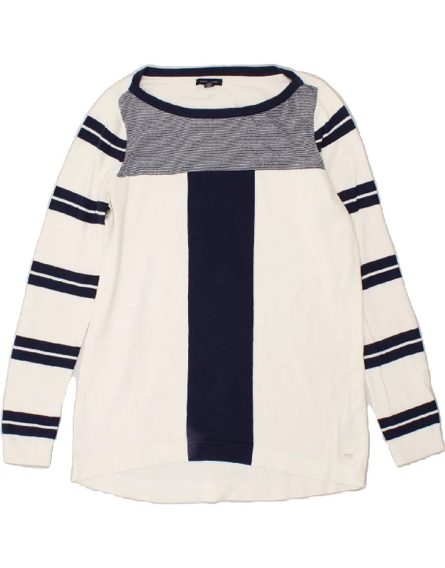 TOMMY HILFIGER Womens Boat Neck Jumper Sweater UK 14 Medium White