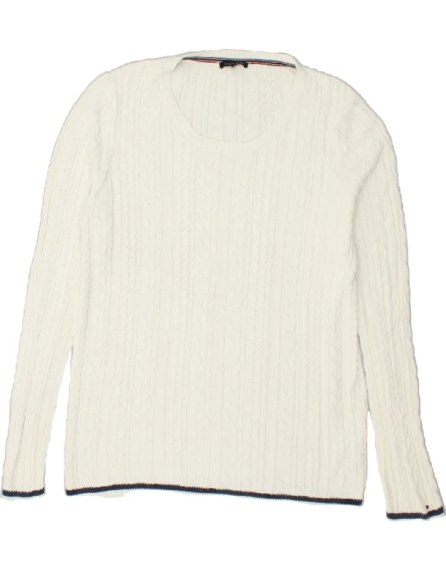 TOMMY HILFIGER Womens Boat Neck Jumper Sweater UK 18 XL White Cotton