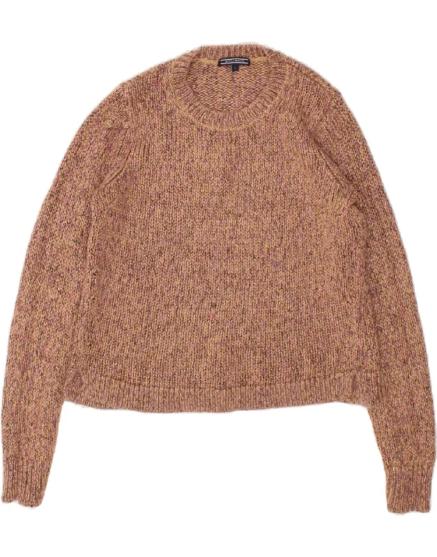 TOMMY HILFIGER Womens Crop Crew Neck Jumper Sweater UK 10 Small Brown