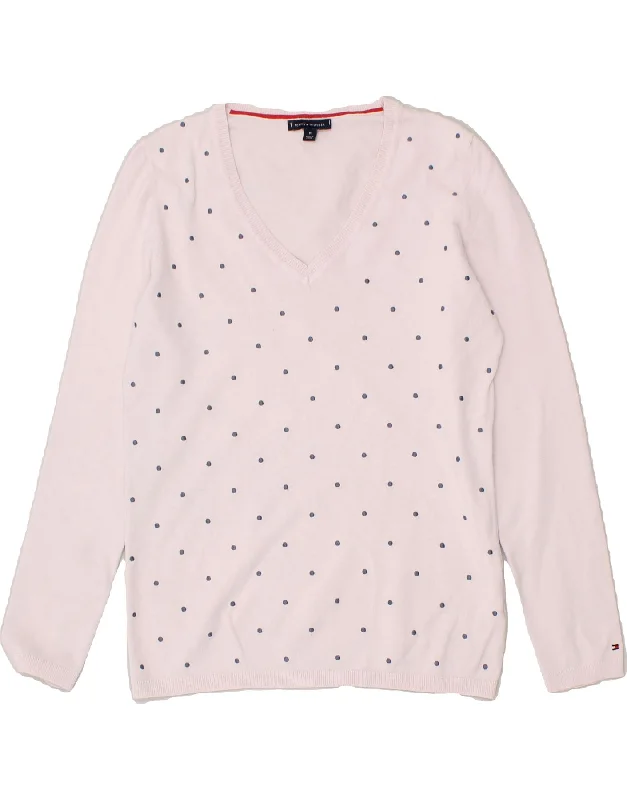 TOMMY HILFIGER Womens V-Neck Jumper Sweater UK 12 Medium Pink Polka Dot