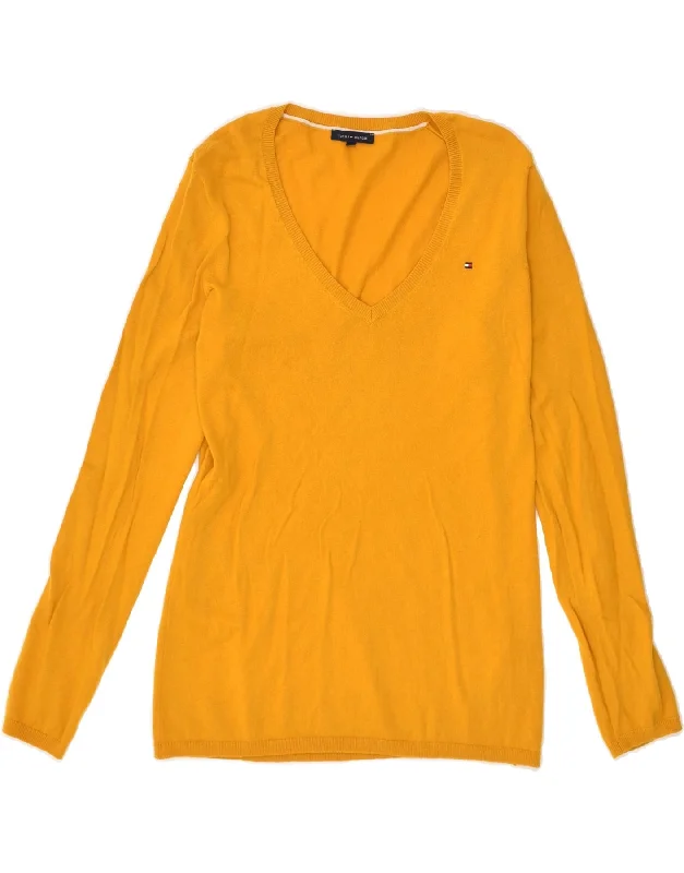 TOMMY HILFIGER Womens V-Neck Jumper Sweater UK 18 XL Yellow Wool