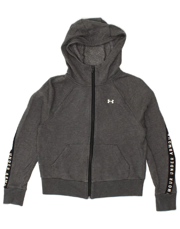 UNDER ARMOUR Womens Crop Graphic Zip Hoodie Sweater UK 6 XS Grey Cotton