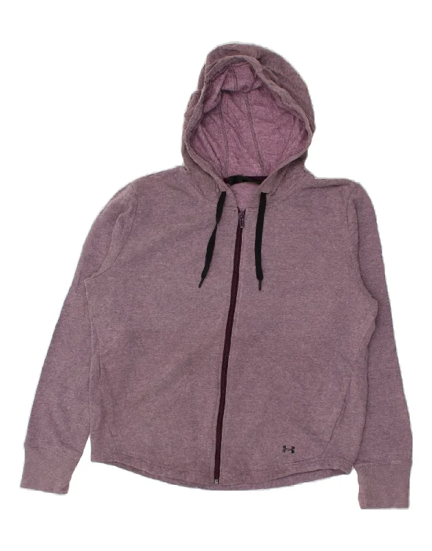 UNDER ARMOUR Womens Zip Hoodie Sweater UK 16 Large Purple Cotton