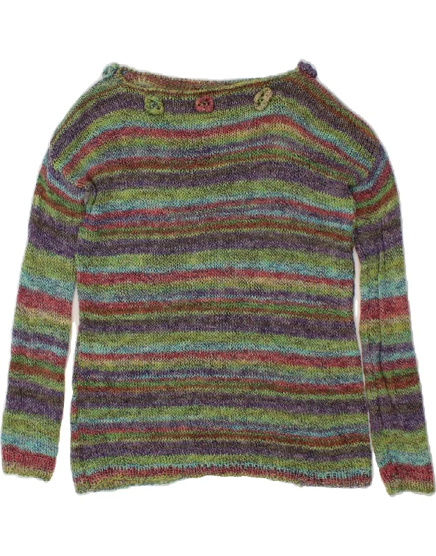 VINTAGE Womens Boat Neck Jumper Sweater UK 14 Medium Multicoloured Striped