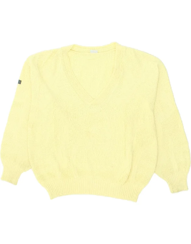 VINTAGE Womens V-Neck Jumper Sweater IT 54 3XL Yellow Acrylic