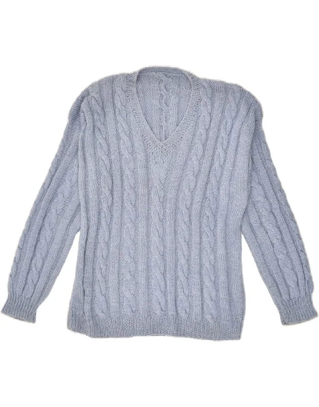 VINTAGE Womens V-Neck Jumper Sweater UK 10 Small Blue