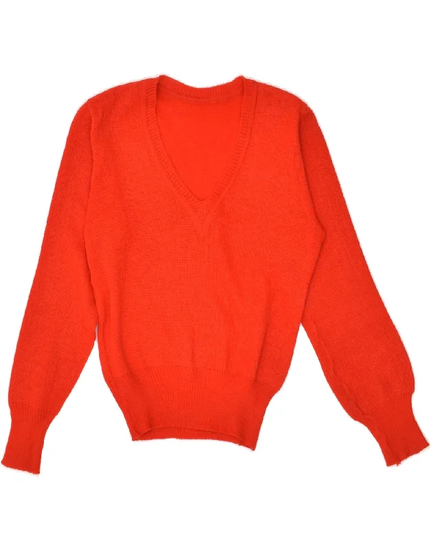 VINTAGE Womens V-Neck Jumper Sweater UK 8 Small Red