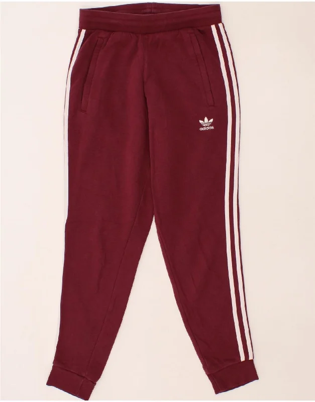 ADIDAS Womens Tracksuit Trousers Joggers UK 10 Small Burgundy Cotton