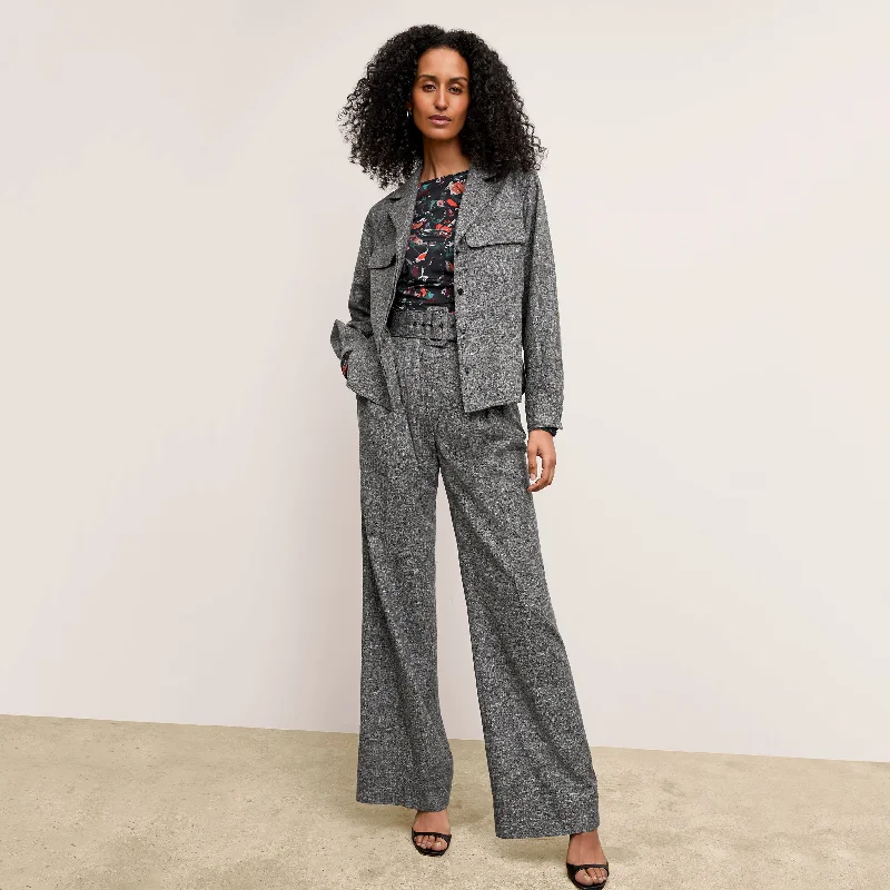 Bia Pleated Trouser - Crosshatch Suiting :: Black/White