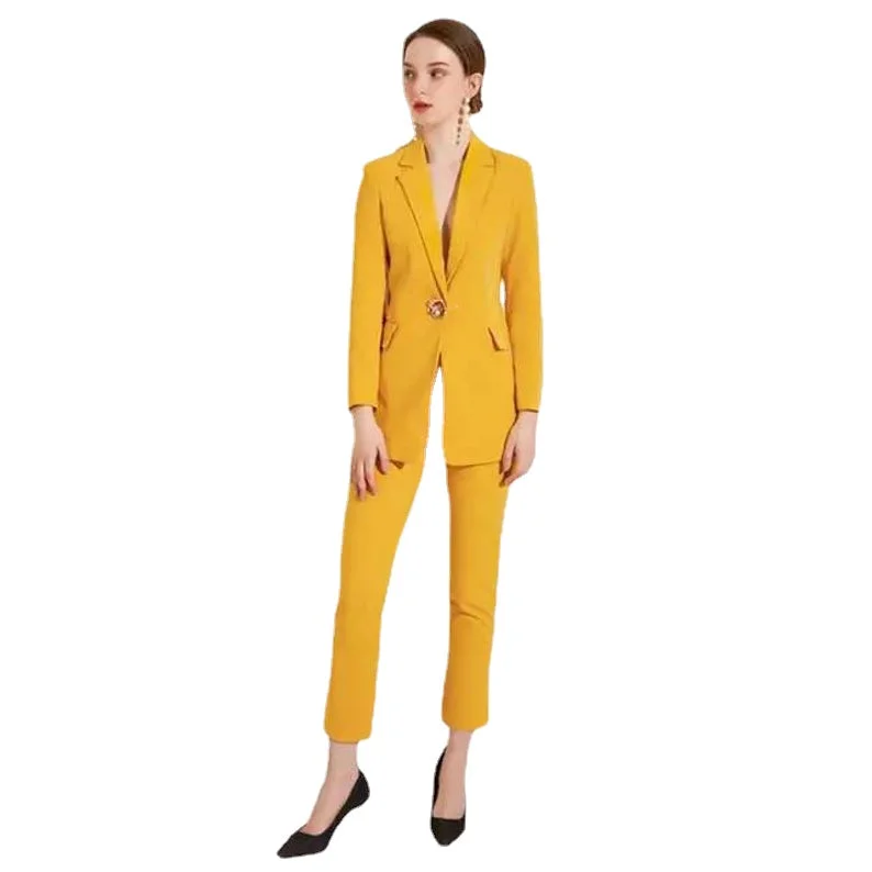 Bright Yellow Celebrity Women Evening Suit One Button Mother of Bride Dress Party Prom Wear Pants Outfits 2 pcs