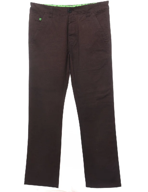 Brown & Green Straight-Fit Trousers - W34 L33