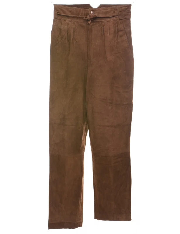 Brown High Waist Suede Trousers - W26 L27