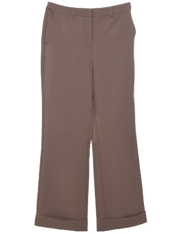 Brown Plain Trousers - W32 L32