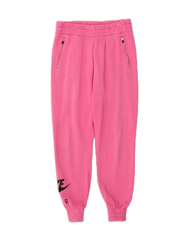 NIKE Womens Graphic Tracksuit Trousers Joggers UK 14 Medium Pink Cotton