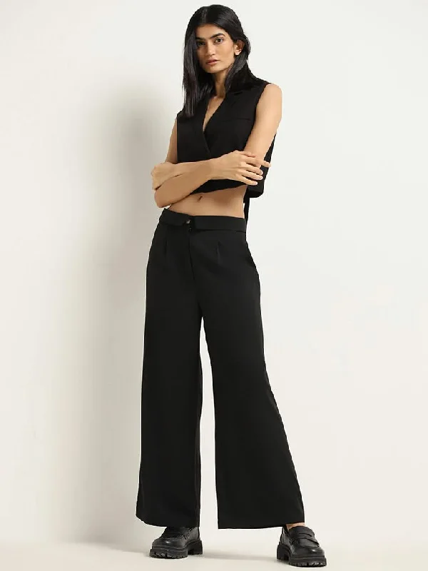 Nuon Plain Black Cotton Trousers