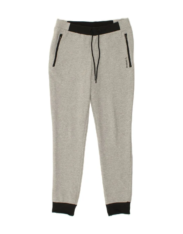 REEBOK Womens Graphic Tracksuit Trousers Joggers UK 10 Small  Grey Cotton