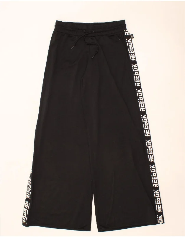 REEBOK Womens Graphic Wide Leg Tracksuit Trousers UK 4/6 XS  Black